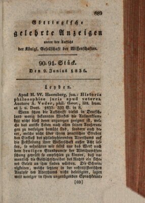 Göttingische gelehrte Anzeigen (Göttingische Zeitungen von gelehrten Sachen) Donnerstag 9. Juni 1836