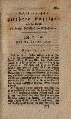 Göttingische gelehrte Anzeigen (Göttingische Zeitungen von gelehrten Sachen) Montag 27. Juni 1836