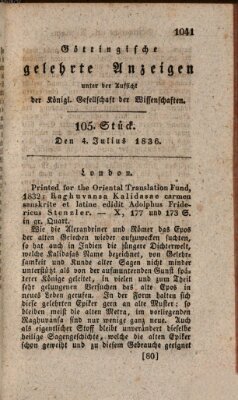 Göttingische gelehrte Anzeigen (Göttingische Zeitungen von gelehrten Sachen) Montag 4. Juli 1836