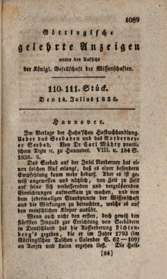 Göttingische gelehrte Anzeigen (Göttingische Zeitungen von gelehrten Sachen) Donnerstag 14. Juli 1836