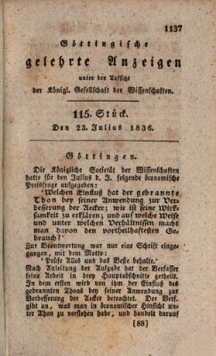 Göttingische gelehrte Anzeigen (Göttingische Zeitungen von gelehrten Sachen) Samstag 23. Juli 1836