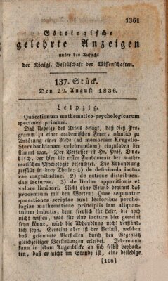 Göttingische gelehrte Anzeigen (Göttingische Zeitungen von gelehrten Sachen) Montag 29. August 1836