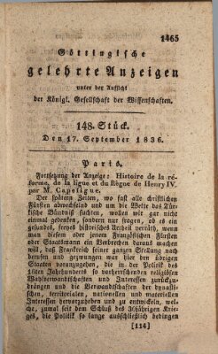 Göttingische gelehrte Anzeigen (Göttingische Zeitungen von gelehrten Sachen) Samstag 17. September 1836