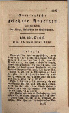 Göttingische gelehrte Anzeigen (Göttingische Zeitungen von gelehrten Sachen) Donnerstag 22. September 1836