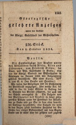 Göttingische gelehrte Anzeigen (Göttingische Zeitungen von gelehrten Sachen) Samstag 1. Oktober 1836