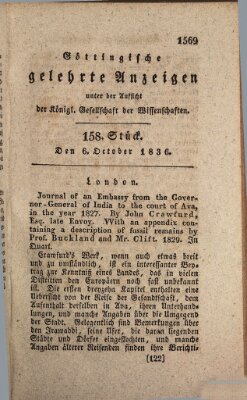 Göttingische gelehrte Anzeigen (Göttingische Zeitungen von gelehrten Sachen) Donnerstag 6. Oktober 1836