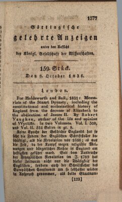 Göttingische gelehrte Anzeigen (Göttingische Zeitungen von gelehrten Sachen) Samstag 8. Oktober 1836