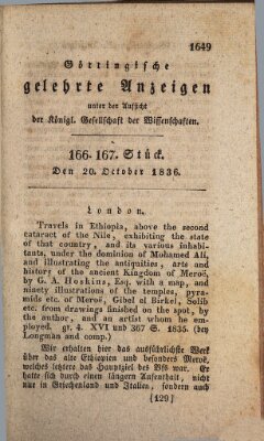 Göttingische gelehrte Anzeigen (Göttingische Zeitungen von gelehrten Sachen) Donnerstag 20. Oktober 1836