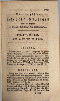Göttingische gelehrte Anzeigen (Göttingische Zeitungen von gelehrten Sachen) Donnerstag 3. November 1836
