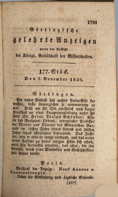 Göttingische gelehrte Anzeigen (Göttingische Zeitungen von gelehrten Sachen) Montag 7. November 1836