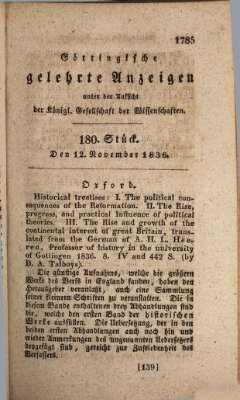 Göttingische gelehrte Anzeigen (Göttingische Zeitungen von gelehrten Sachen) Samstag 12. November 1836