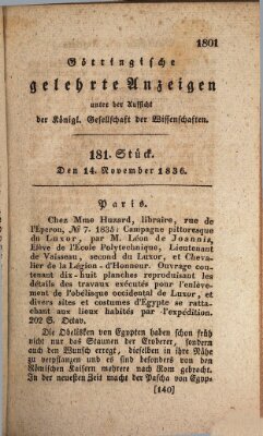 Göttingische gelehrte Anzeigen (Göttingische Zeitungen von gelehrten Sachen) Montag 14. November 1836