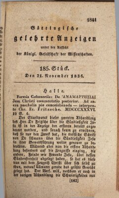 Göttingische gelehrte Anzeigen (Göttingische Zeitungen von gelehrten Sachen) Montag 21. November 1836