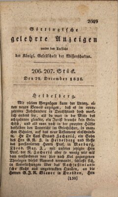 Göttingische gelehrte Anzeigen (Göttingische Zeitungen von gelehrten Sachen) Donnerstag 29. Dezember 1836
