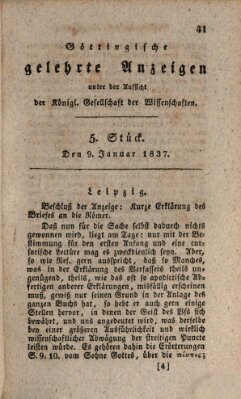 Göttingische gelehrte Anzeigen (Göttingische Zeitungen von gelehrten Sachen) Montag 9. Januar 1837