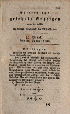 Göttingische gelehrte Anzeigen (Göttingische Zeitungen von gelehrten Sachen) Samstag 21. Januar 1837