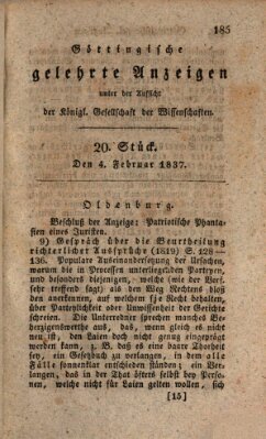 Göttingische gelehrte Anzeigen (Göttingische Zeitungen von gelehrten Sachen) Samstag 4. Februar 1837