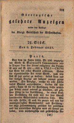 Göttingische gelehrte Anzeigen (Göttingische Zeitungen von gelehrten Sachen) Montag 6. Februar 1837