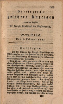 Göttingische gelehrte Anzeigen (Göttingische Zeitungen von gelehrten Sachen) Donnerstag 9. Februar 1837