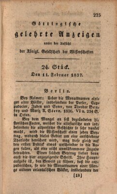 Göttingische gelehrte Anzeigen (Göttingische Zeitungen von gelehrten Sachen) Samstag 11. Februar 1837