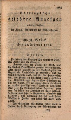 Göttingische gelehrte Anzeigen (Göttingische Zeitungen von gelehrten Sachen) Donnerstag 23. Februar 1837