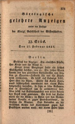 Göttingische gelehrte Anzeigen (Göttingische Zeitungen von gelehrten Sachen) Montag 27. Februar 1837