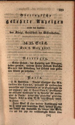 Göttingische gelehrte Anzeigen (Göttingische Zeitungen von gelehrten Sachen) Donnerstag 2. März 1837