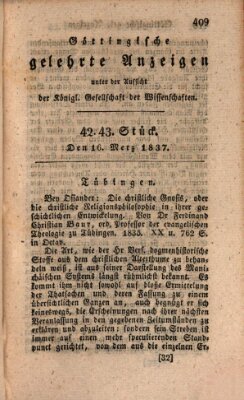 Göttingische gelehrte Anzeigen (Göttingische Zeitungen von gelehrten Sachen) Donnerstag 16. März 1837