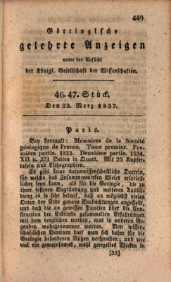 Göttingische gelehrte Anzeigen (Göttingische Zeitungen von gelehrten Sachen) Donnerstag 23. März 1837