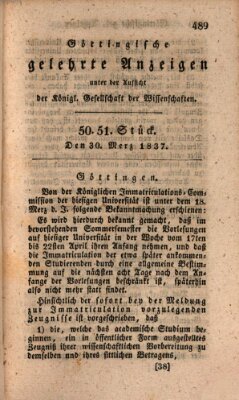 Göttingische gelehrte Anzeigen (Göttingische Zeitungen von gelehrten Sachen) Donnerstag 30. März 1837