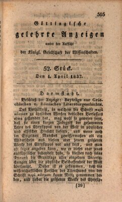 Göttingische gelehrte Anzeigen (Göttingische Zeitungen von gelehrten Sachen) Samstag 1. April 1837