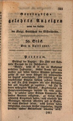 Göttingische gelehrte Anzeigen (Göttingische Zeitungen von gelehrten Sachen) Samstag 8. April 1837