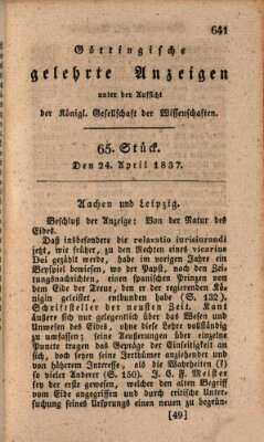 Göttingische gelehrte Anzeigen (Göttingische Zeitungen von gelehrten Sachen) Montag 24. April 1837