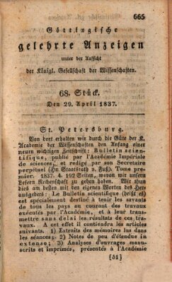 Göttingische gelehrte Anzeigen (Göttingische Zeitungen von gelehrten Sachen) Samstag 29. April 1837