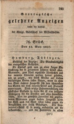 Göttingische gelehrte Anzeigen (Göttingische Zeitungen von gelehrten Sachen) Samstag 13. Mai 1837