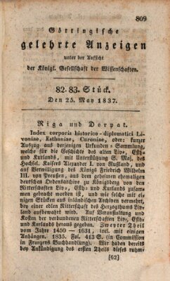 Göttingische gelehrte Anzeigen (Göttingische Zeitungen von gelehrten Sachen) Donnerstag 25. Mai 1837