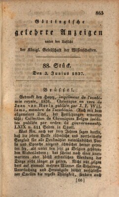 Göttingische gelehrte Anzeigen (Göttingische Zeitungen von gelehrten Sachen) Samstag 3. Juni 1837