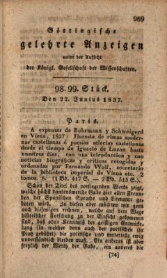 Göttingische gelehrte Anzeigen (Göttingische Zeitungen von gelehrten Sachen) Donnerstag 22. Juni 1837