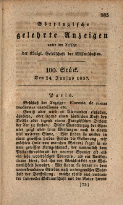 Göttingische gelehrte Anzeigen (Göttingische Zeitungen von gelehrten Sachen) Samstag 24. Juni 1837