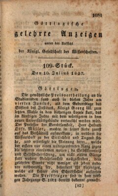 Göttingische gelehrte Anzeigen (Göttingische Zeitungen von gelehrten Sachen) Montag 10. Juli 1837