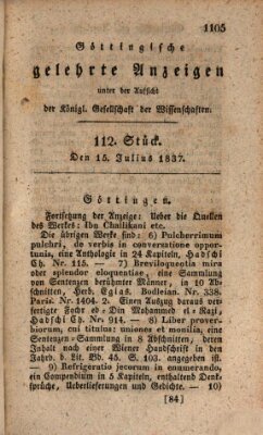 Göttingische gelehrte Anzeigen (Göttingische Zeitungen von gelehrten Sachen) Samstag 15. Juli 1837