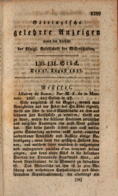 Göttingische gelehrte Anzeigen (Göttingische Zeitungen von gelehrten Sachen) Donnerstag 17. August 1837