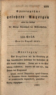 Göttingische gelehrte Anzeigen (Göttingische Zeitungen von gelehrten Sachen) Montag 21. August 1837