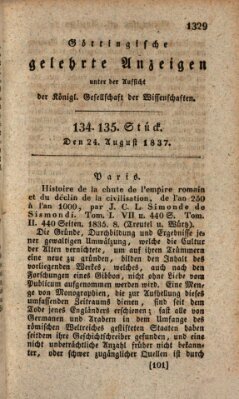 Göttingische gelehrte Anzeigen (Göttingische Zeitungen von gelehrten Sachen) Donnerstag 24. August 1837