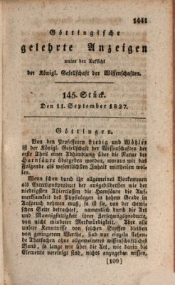 Göttingische gelehrte Anzeigen (Göttingische Zeitungen von gelehrten Sachen) Montag 11. September 1837