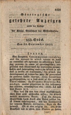 Göttingische gelehrte Anzeigen (Göttingische Zeitungen von gelehrten Sachen) Montag 25. September 1837