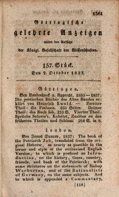 Göttingische gelehrte Anzeigen (Göttingische Zeitungen von gelehrten Sachen) Montag 2. Oktober 1837