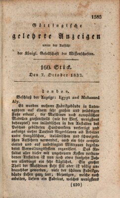 Göttingische gelehrte Anzeigen (Göttingische Zeitungen von gelehrten Sachen) Samstag 7. Oktober 1837