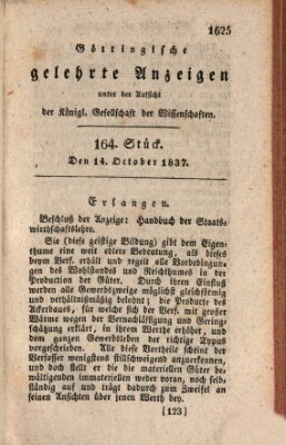 Göttingische gelehrte Anzeigen (Göttingische Zeitungen von gelehrten Sachen) Samstag 14. Oktober 1837