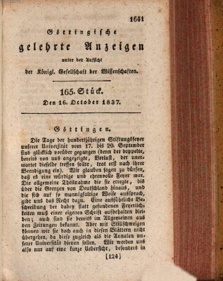 Göttingische gelehrte Anzeigen (Göttingische Zeitungen von gelehrten Sachen) Montag 16. Oktober 1837